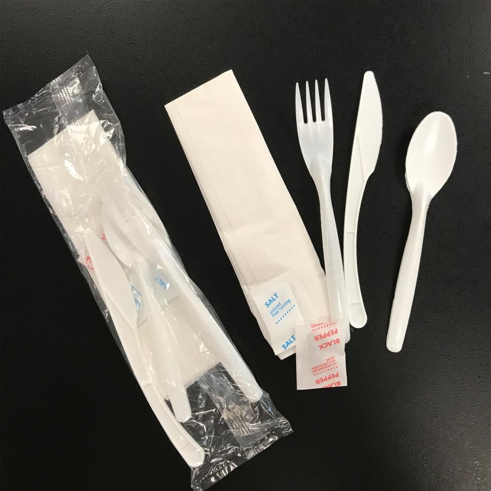 Polypropylene White Knife/Fork/Teaspoon/Napkin/Salt/Pepper Kit