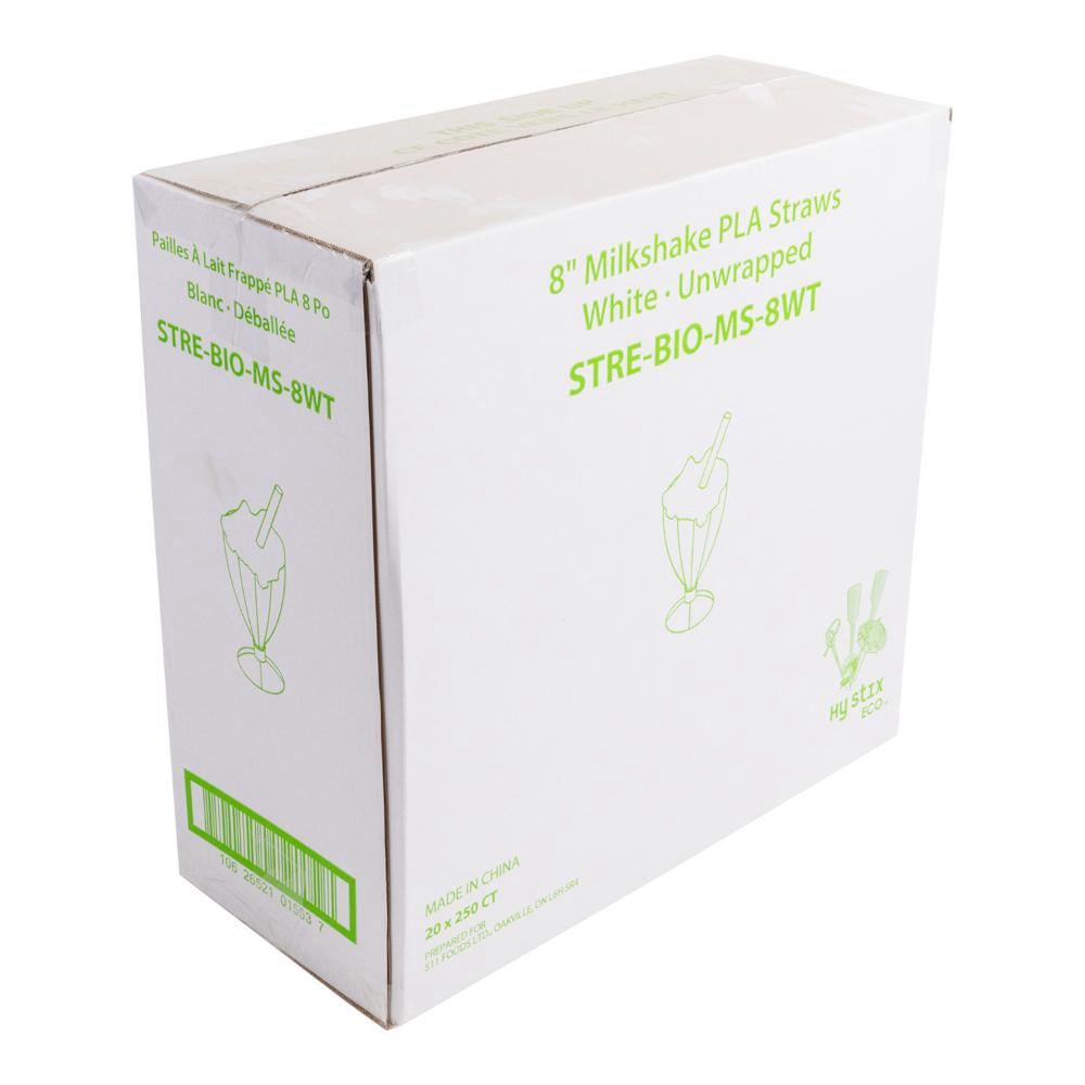8 in PLA Bio White Milkshake Straw