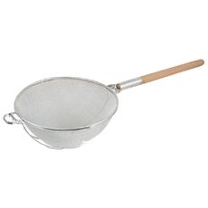 Double Mesh Heavy Duty Strainer with Wood Handle, 14 inch