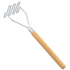 Nickel-Plated Square-Face Potato Masher with Wooden Handle, 23 inch Length