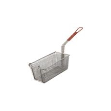 Rectangular Wire Fry Basket with Red Plastic Handle, 13 x 5.5 x 5.5 inch