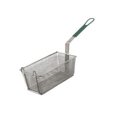 Rectangular Wire Fry Basket with Green Plastic Handle, 13.6 x 6.75 x 5.3 inch