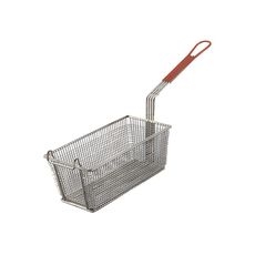 Rectangular Wire Fry Basket with Red Plastic Handle, 13.6 x 6.75 x 5.3 inch