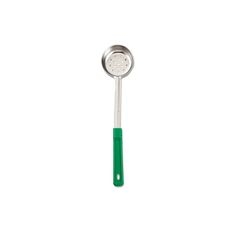Stainless Steel One-Piece Perforated Portioner with Green Handle, 4 Ounce Capacity
