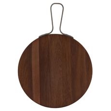 Acacia Wood Round Serving Board with Stainless Steel Handle, 12 inch