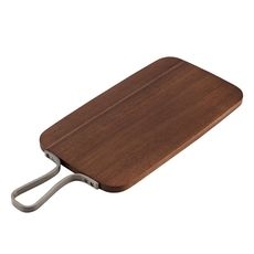 Acacia Wood Rectangle Serving Board with Stainless Steel Handle, 15 x 8.5 inch