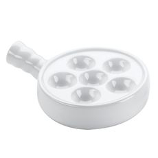 Stoneware White 6-Hole Escargot Plate with Handle, 1.8 x 5.3 inch