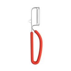 Dual Serrated Blade Straight Peeler with Red Handle, 6.5 x 1.2 x 0.4 inch