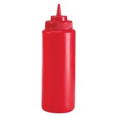 Polyethylene Red Wide Mouth Squeeze Dispenser, 32 Ounce Capacity