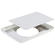 Tin Plate Rectangular Fluted Tart Mold with Removable Bottom, 10.8 inch Length x 7.7 inch W x 1 inch Height Cavity