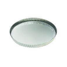 Tin Plate Round Fluted Tart Mold with Fixed Bottom, 9.1 inch Dia x 1 inch Height Cavity