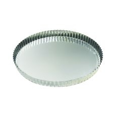 Tin Plate Round Fluted Tart Mold with Fixed Bottom, 9.4 inch Dia x 0.98 inch Height Cavity