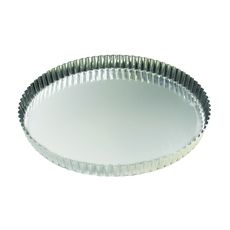Tin Plate Round Fluted Tart Mold with Fixed Bottom, 10.6 inch Dia x 1 inch Height Cavity