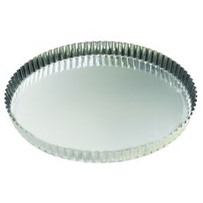 Tin Plate Round Fluted Tart Mold with Fixed Bottom, 12.2 inch Dia x 1 inch Height Cavity