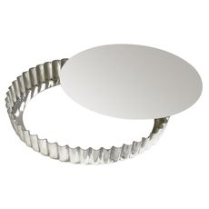 Tin Plate Round Fluted Tart Mold with Removable Bottom, 12.2 inch Dia x 1 inch Height Cavity