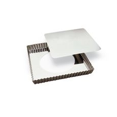 Tin Plate Square Fluted Tart Mold with Removable Bottom, 9.1 inch Dia x 1.1 inch