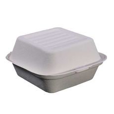 White Compostable Molded Fiber Hinged Container, 6 x 6 inch