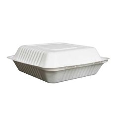 White Compostable Molded Fiber Hinged Container, 8 x 8 inch