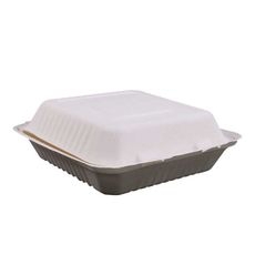 White Compostable Molded Fiber Hinged Container, 9 x 9 inch
