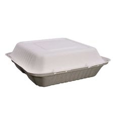 White Compostable 3 Compartment Molded Fiber Hinged Container, 9 x 9 inch