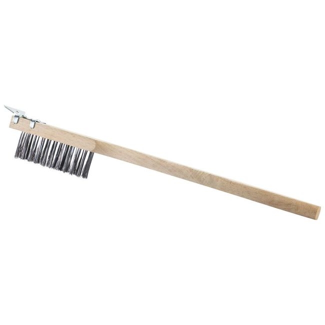 Long Wood Handle Wire Brush with Scraper