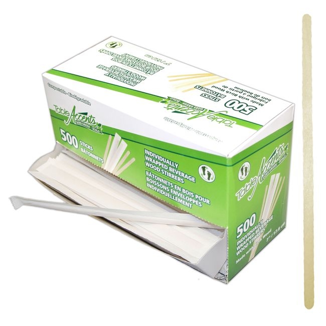 Individually Wrapped Beverage Birch Wood Stirrers