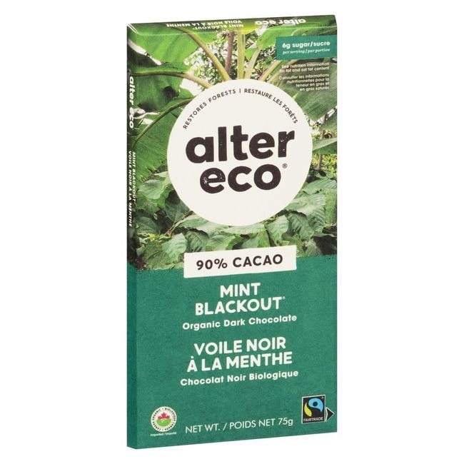 Organic Mint Blackout 90 Cacao Percent Dark Chocolate Bar