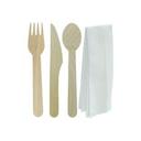 EcoSystems® Wrapped Wooden Cutlery Kit, Fork, Knife, Teaspoon and Napkin, Brown, 500/Case