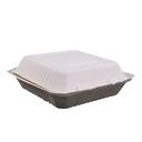 White Compostable Molded Fiber Hinged Container, 9 x 9 inch