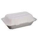 White Compostable Molded Fiber Hinged Container, 9 x 6 inch