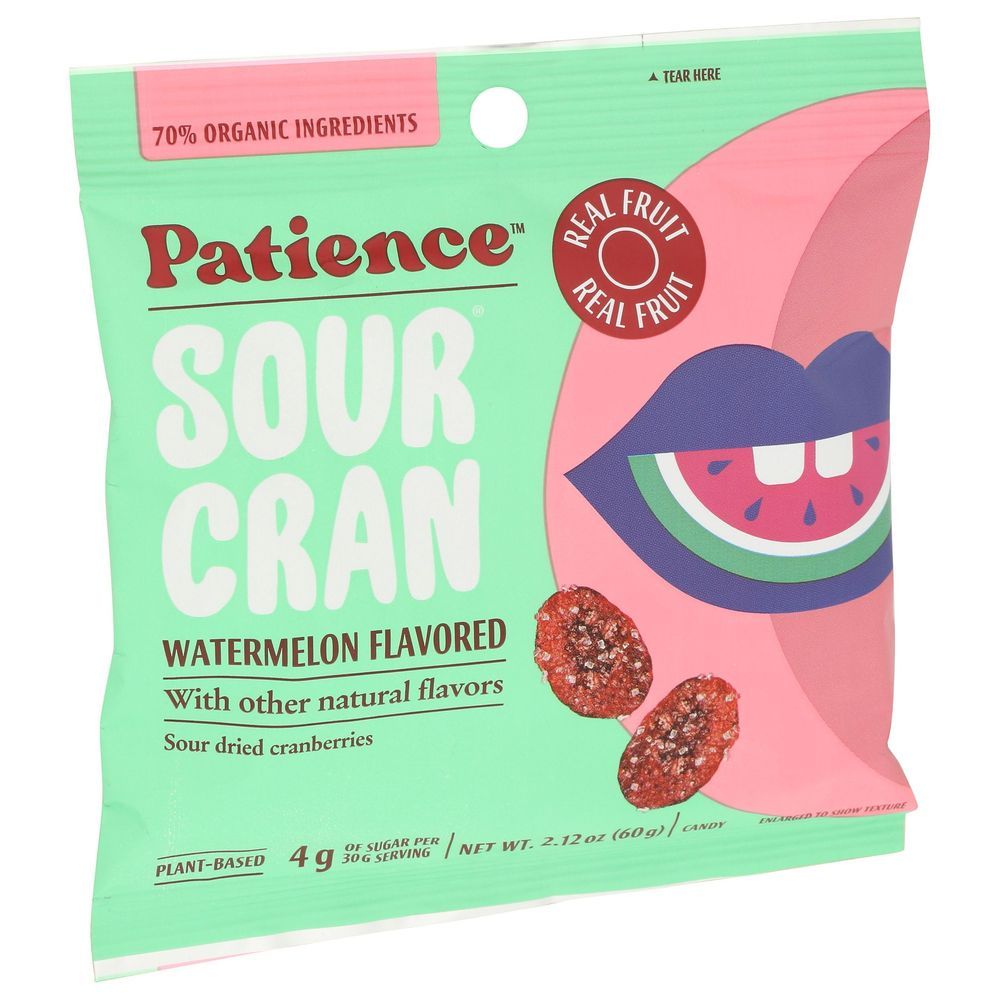 Patience Organic Sour Cran Sour Dried Cranberries Watermelon Candy, 2.12 Ounce -- 24 Per Case