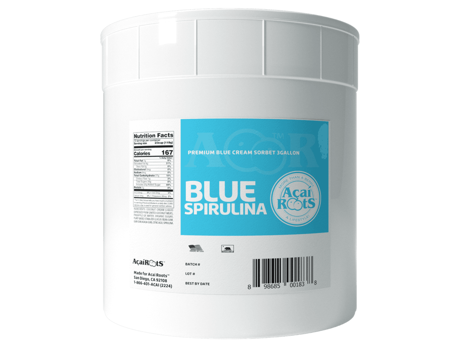 Acai Roots Premium Blue Cream Sorbet, 20 Pound