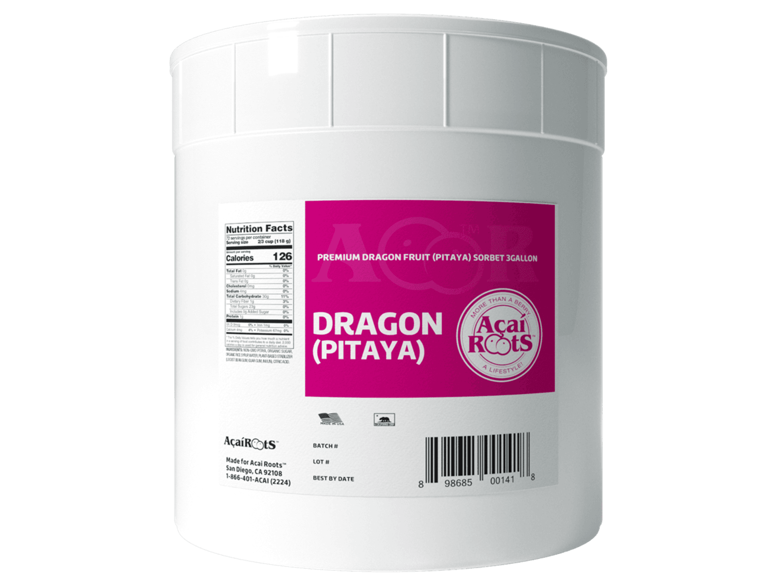 Acai Roots Pitaya Fruit Sorbet, 3 Gallon