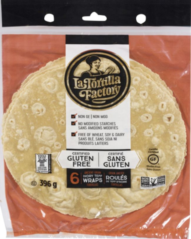 La Tortilla Factory Gluten Free Ivory Teff Wraps, 396 G -- 10 Per Case