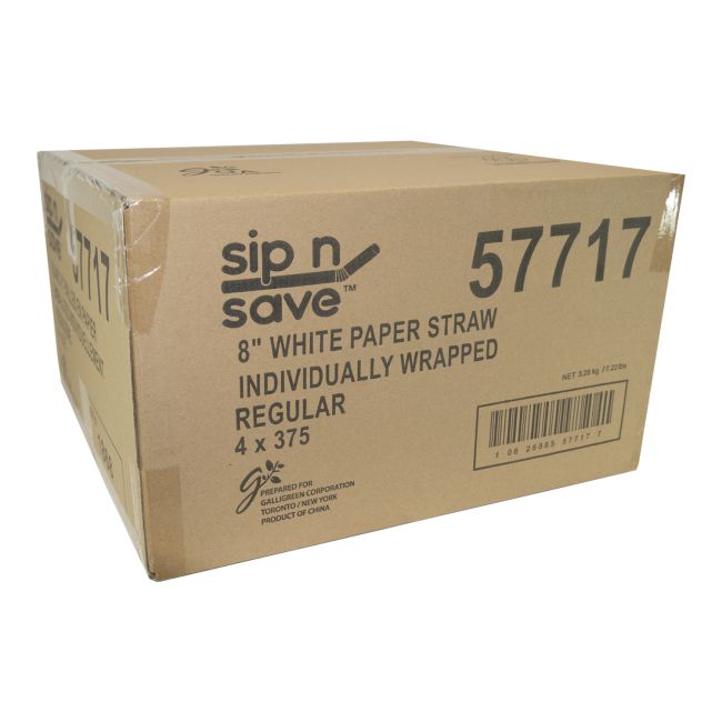 Sip N' Save 8 Mm Dia White Regular Paper Straw, 8 In -- 1500 Per Case