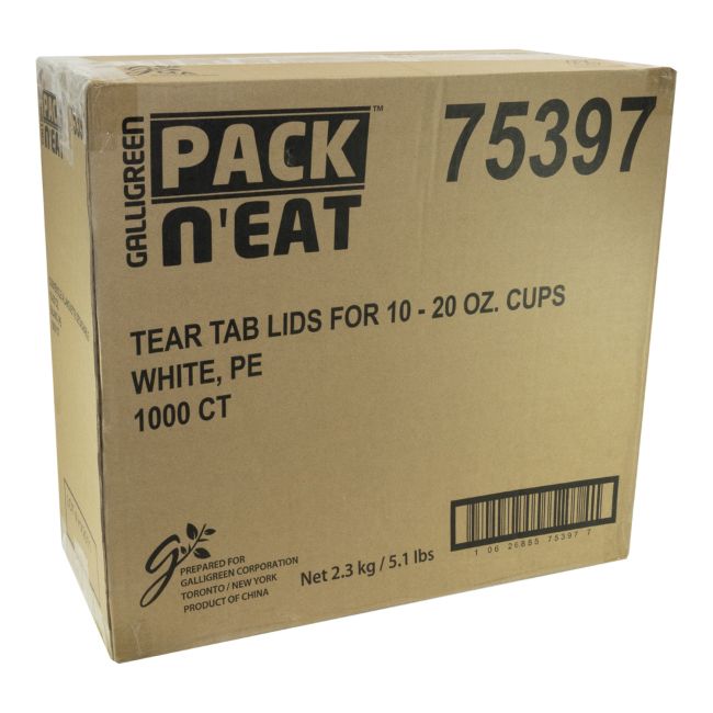Pack N' Eat White Ps Tear Tab Lid For 10 To 20 Oz Hot Cup -- 1000 Per Case