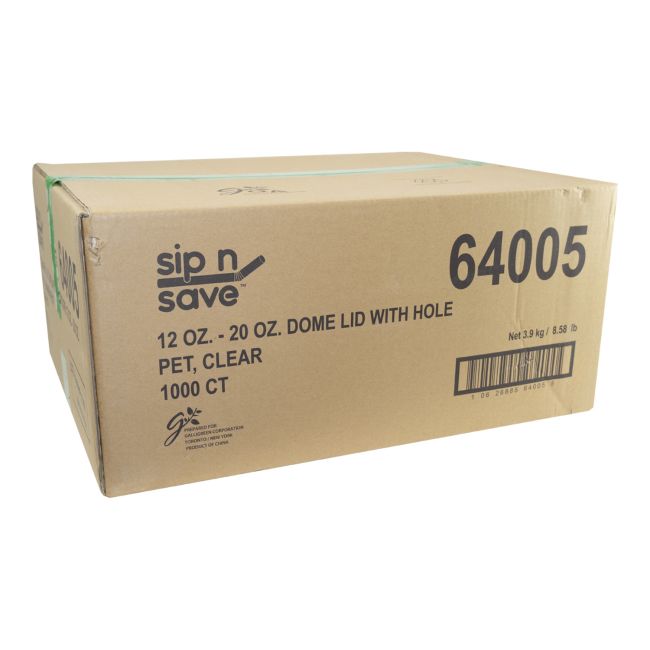 Sip N' Save Clear Plastic Round 12 Oz. - 20 Oz Dome Lid Round With Hole -- 1000 Per Case