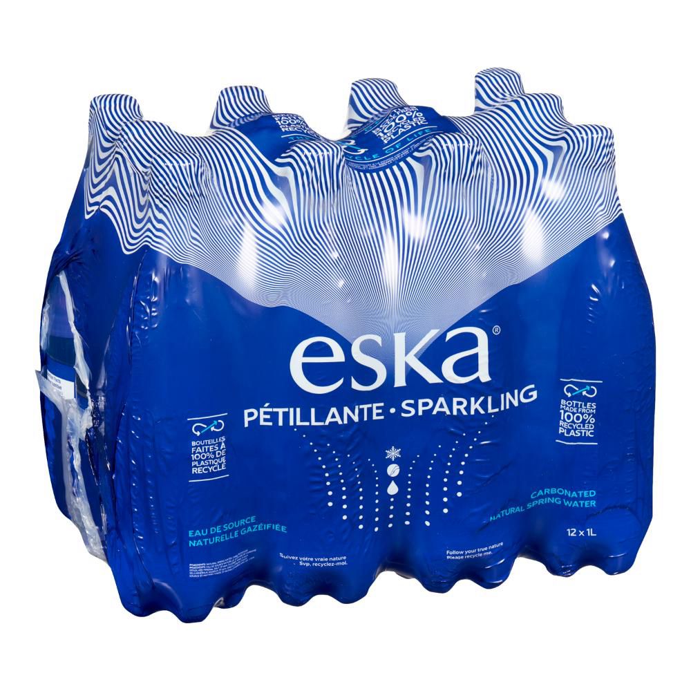 Eska Sparkling Carbonated Natural Spring Water - Plastic Bottle, 1 L -- 12 Per Case