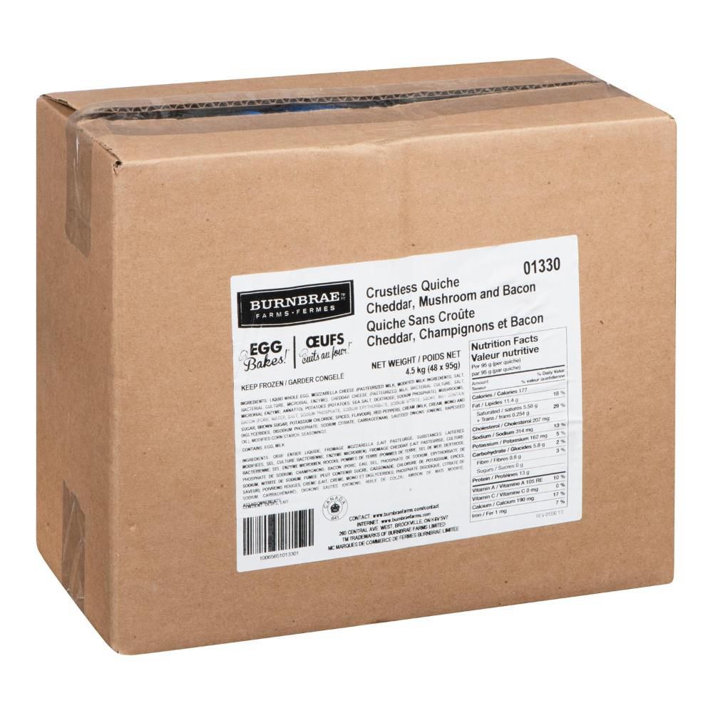 Burnbrae Crustless Quiche Cheddar, Mushroom And Bacon, 95 G -- 48 Per Case