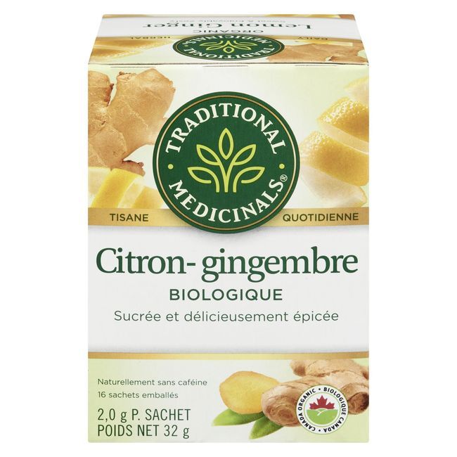 Traditional Medicinals Organic Lemon Ginger Herbal Tea, 16 Tea Bags -- 6 Per Case