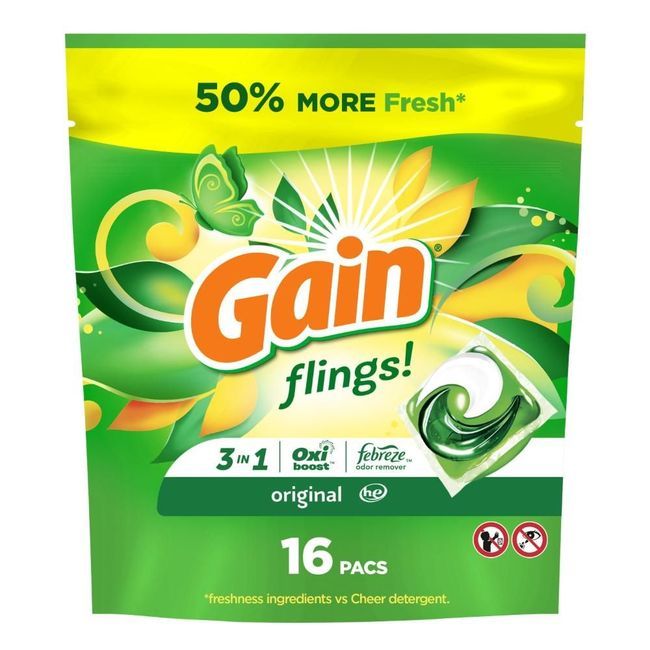 Gain Flings Original Laundry Detergent Pods, 16 Count -- 6 Per Case