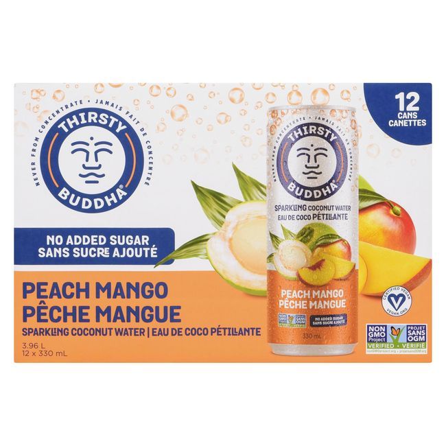 Thirsty Buddha Peach Mango Sparkling Coconut Water, 330 Ml -- 12 Per Case