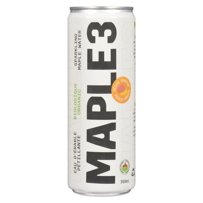 Maple 3 Eau D'érable Pétillante À La Pêche Et À La Mangue Biologique, 355 Ml -- 12 Par Caisse