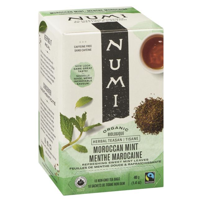 Numi Organic Moroccan Mint Tea, 18 Tea Bags -- 6 Per Case