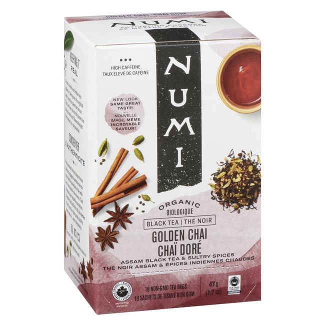 Numi Organic Golden Chai Black Tea, 18 Tea Bags -- 6 Per Case