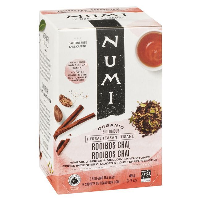 Numi Organic Rooibos Chai Herbal Tea, 18 Tea Bags -- 6 Per Case