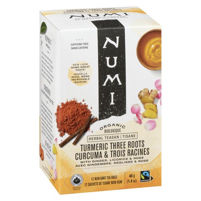 Numi Organic Turmeric Three Roots Herbal Tea, 12 Tea Bags -- 6 Per Case
