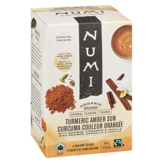 Numi Organic Amber Sun Turmeric Tea, 12 Tea Bags -- 6 Per Case