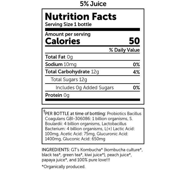 Gt's Synergy Kombucha Peach Paradise, 480 Ml -- 12 Par Boîte
