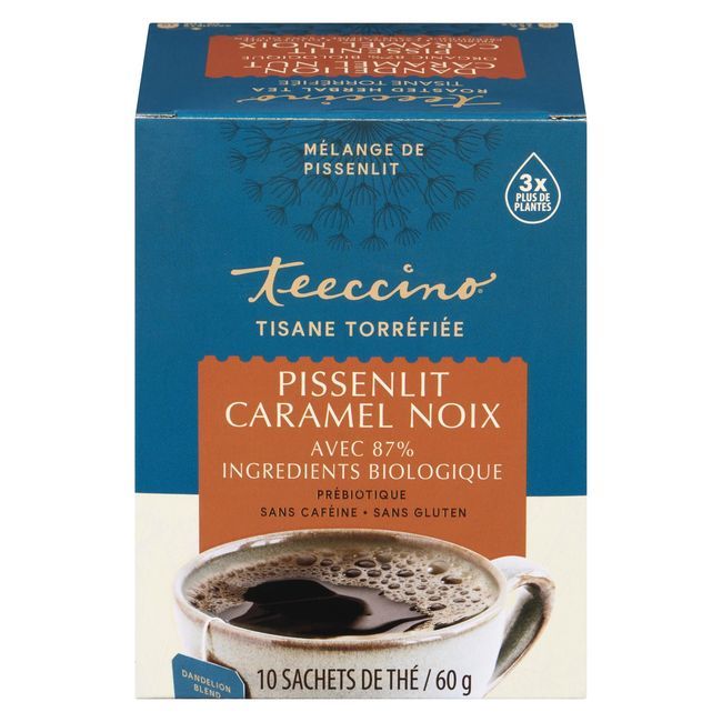 Teeccino Dandelion Caramel Nut Roasted Herbal Tea, 10 Tea Bags -- 6 Per Case